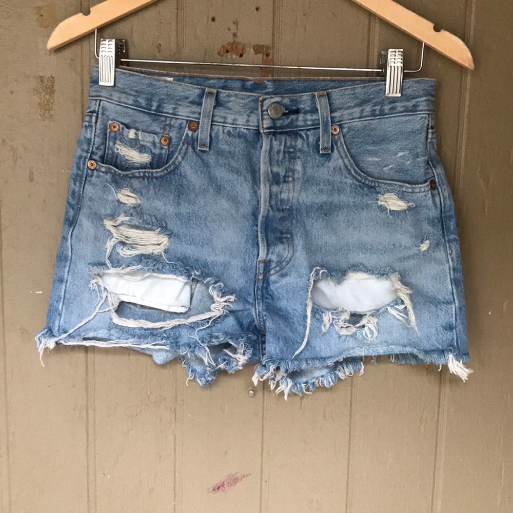 Levi’s 501 denim distressed high waisted shorts